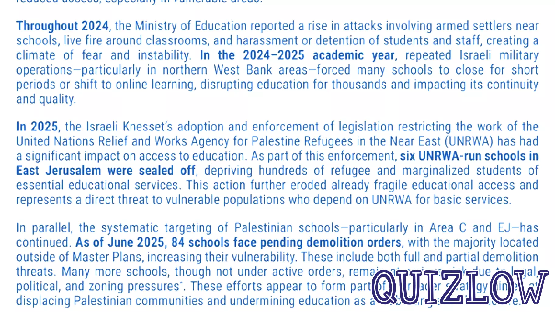 Examination of Educational Challenges in the Occupied Palestinian Territory for 2024-2025